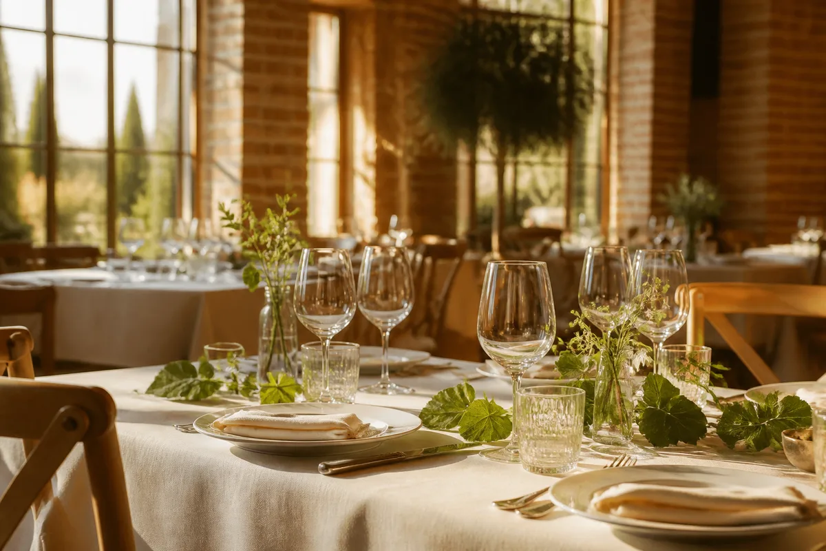 Table dressée pour un déjeuner de famille dans une salle claire d’un restaurant albigeois